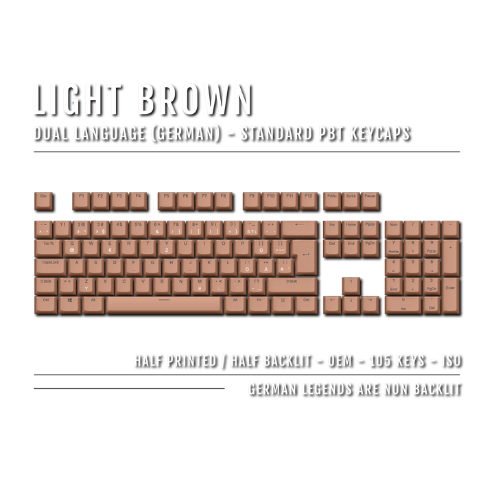 Light Brown German (ISO-DE) Dual Language PBT Keycaps Krome Keycaps LTD german