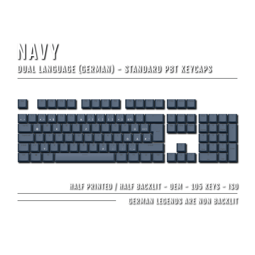 Navy German (ISO-DE) Dual Language PBT Keycaps Krome Keycaps LTD german