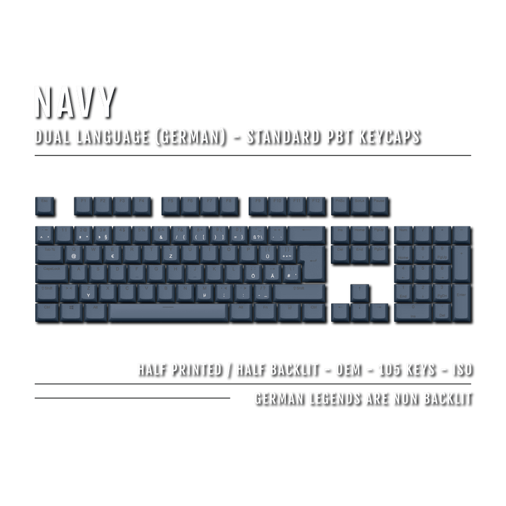 Navy German (ISO-DE) Dual Language PBT Keycaps Krome Keycaps LTD german