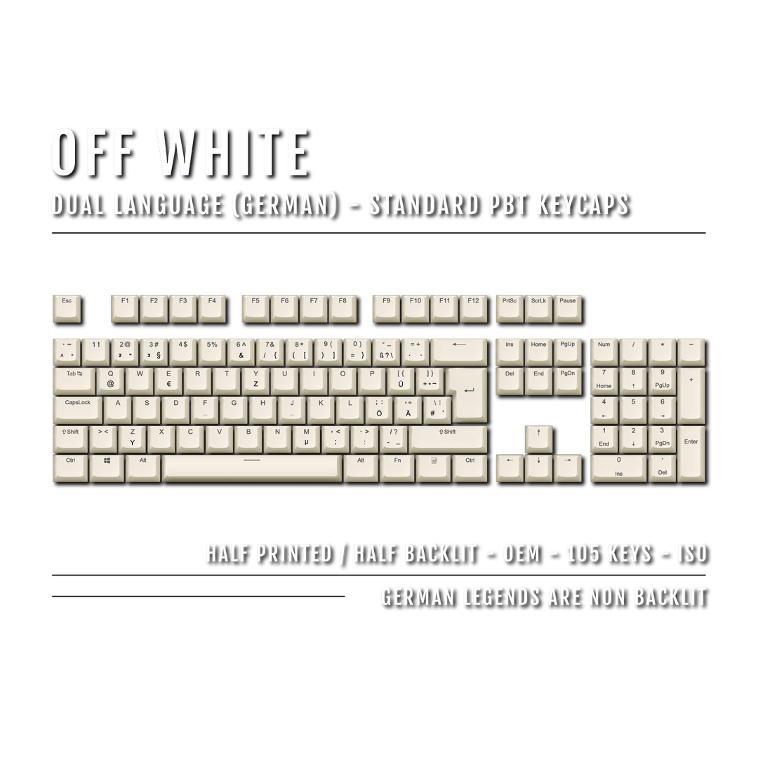 Off White German (ISO-DE) Dual Language PBT Keycaps Krome Keycaps LTD german