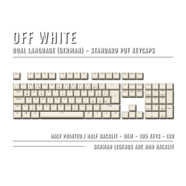 Off White German (ISO-DE) Dual Language PBT Keycaps Krome Keycaps LTD german