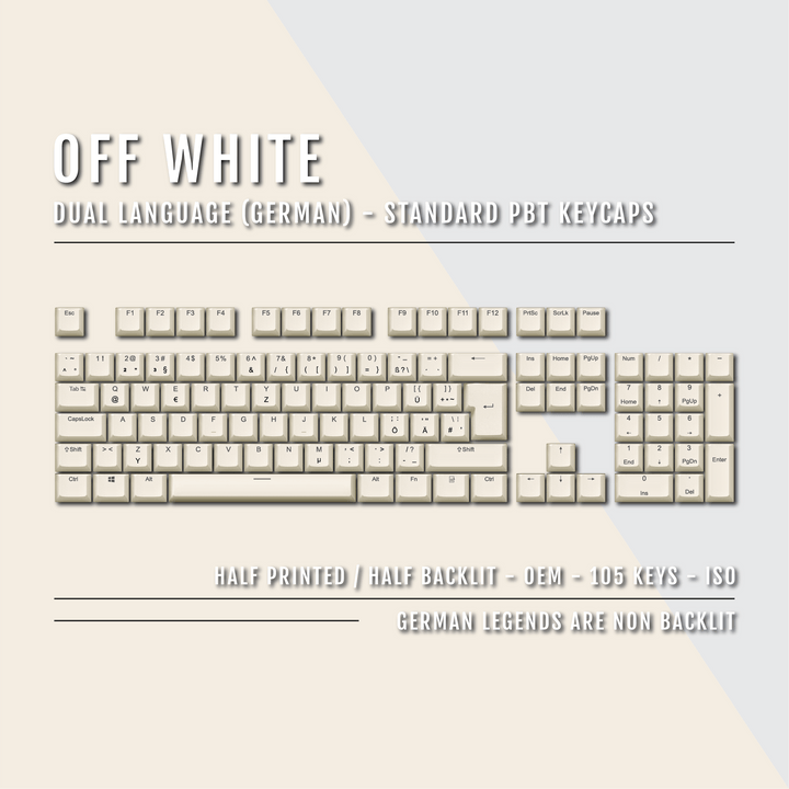 Off White German (ISO-DE) Dual Language PBT Keycaps Krome Keycaps LTD german