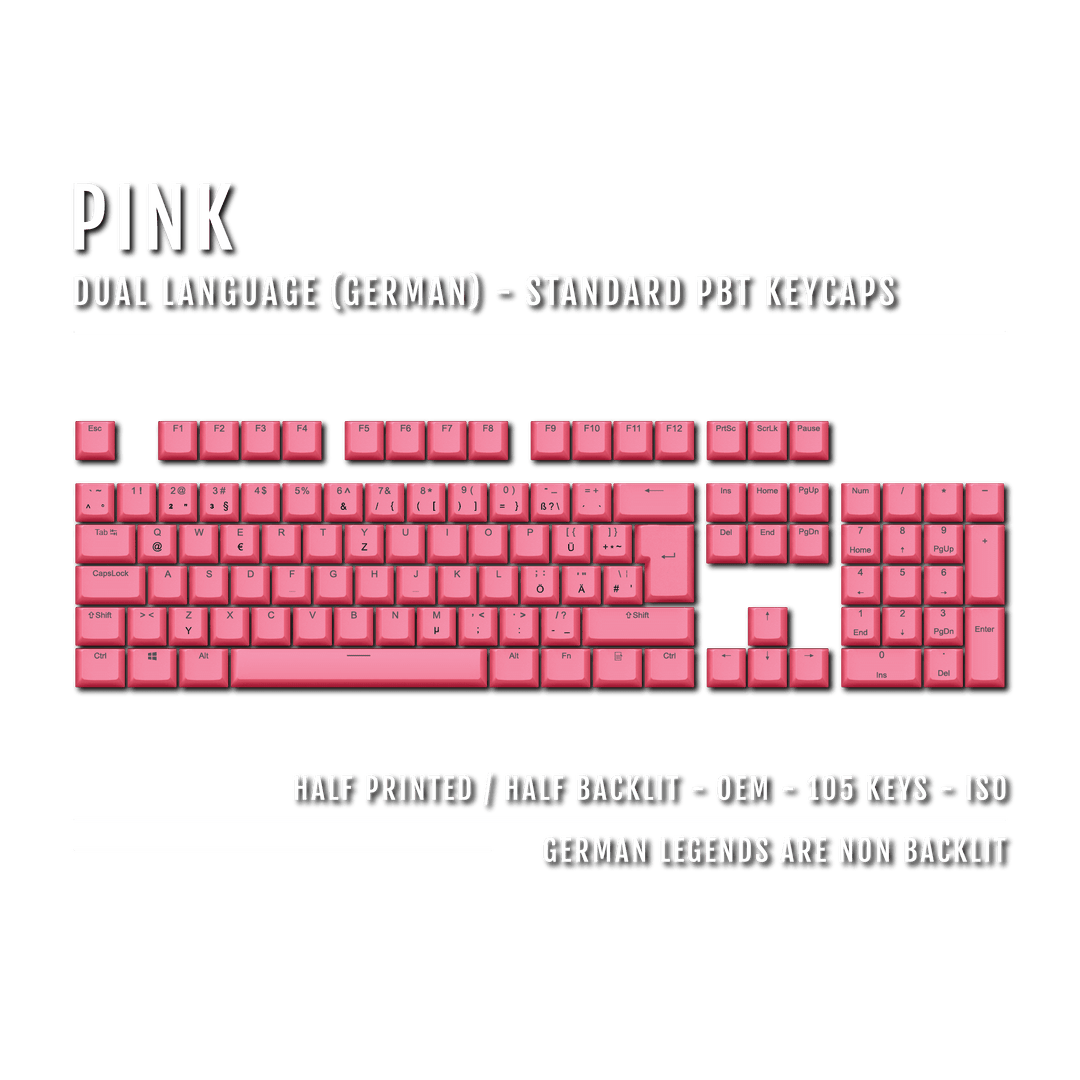 Pink German (ISO-DE) Dual Language PBT Keycaps Krome Keycaps LTD german