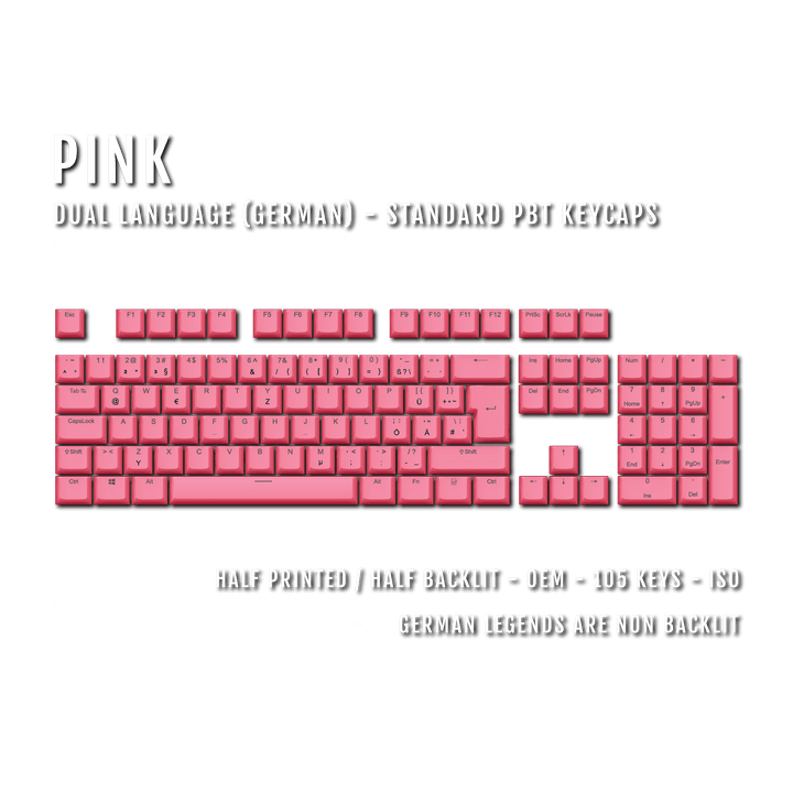 Pink German (ISO-DE) Dual Language PBT Keycaps Krome Keycaps LTD german