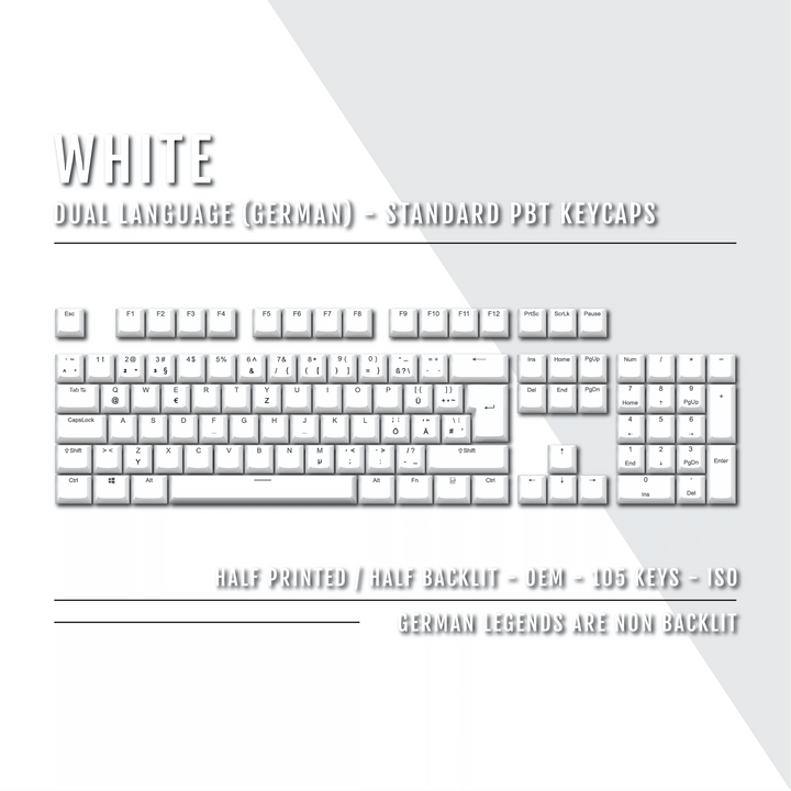 White German (ISO-DE) Dual Language PBT Keycaps Krome Keycaps LTD german