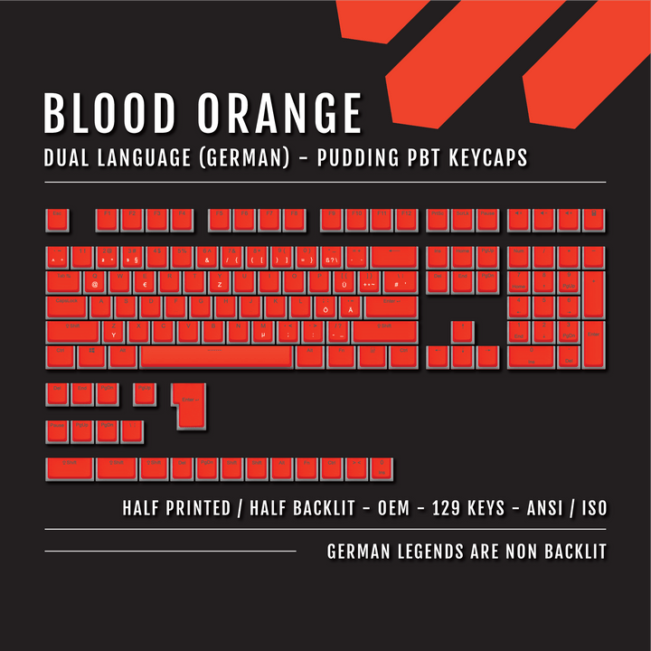 Blood Orange German (ISO-DE) Dual Language PBT Pudding Keycaps Krome Keycaps LTD german