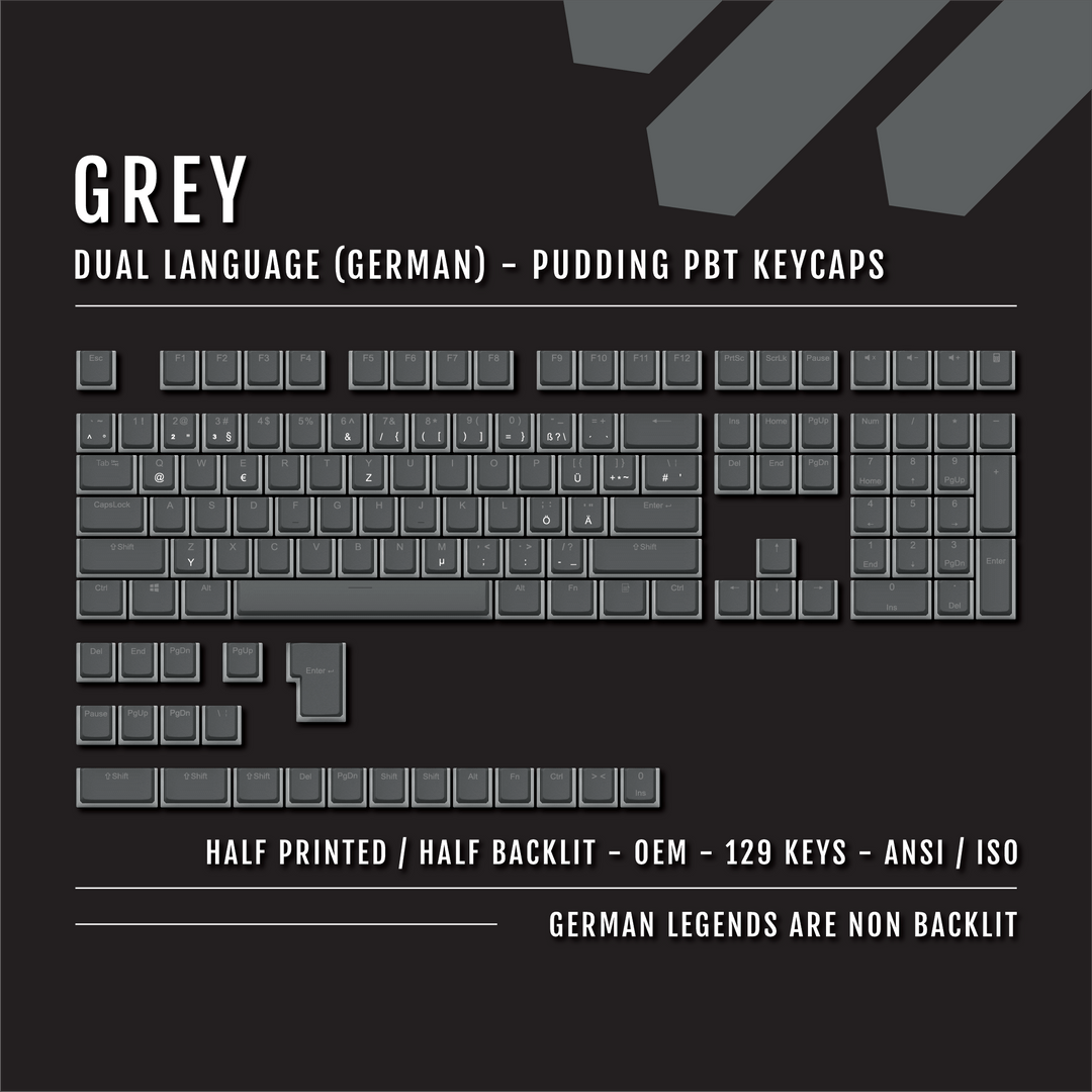 Grey German (ISO-DE) Dual Language PBT Pudding Keycaps Krome Keycaps LTD german