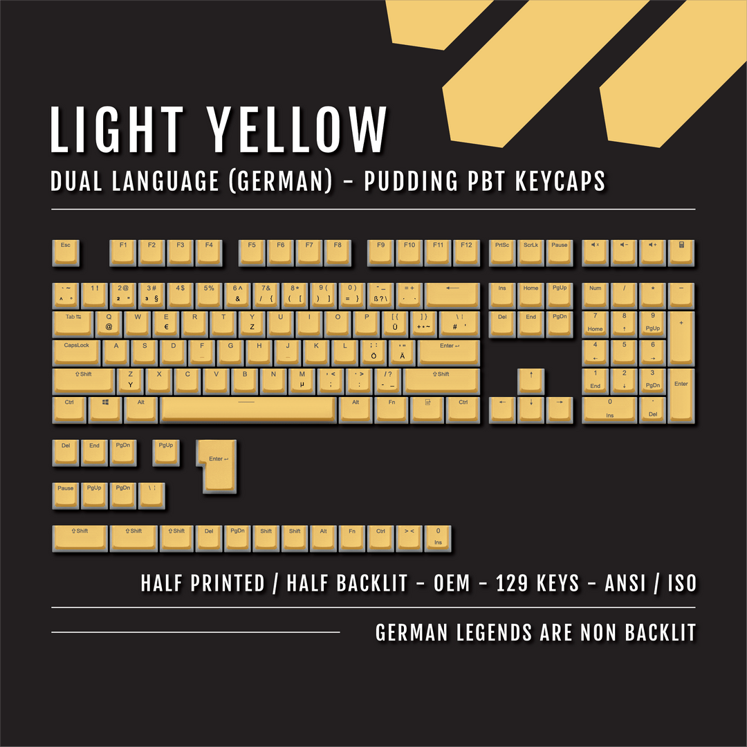 Light Yellow German (ISO-DE) Dual Language PBT Pudding Keycaps Krome Keycaps LTD german