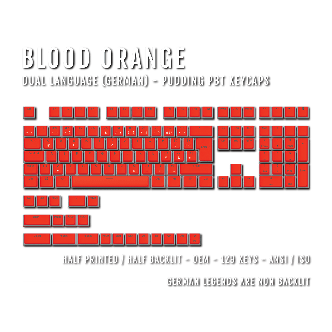 Blood Orange German (ISO-DE) Dual Language PBT Pudding Keycaps Krome Keycaps LTD german