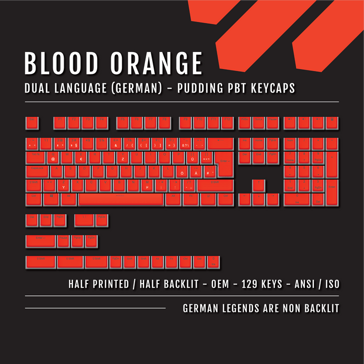 Blood Orange German (ISO-DE) Dual Language PBT Pudding Keycaps Krome Keycaps LTD german