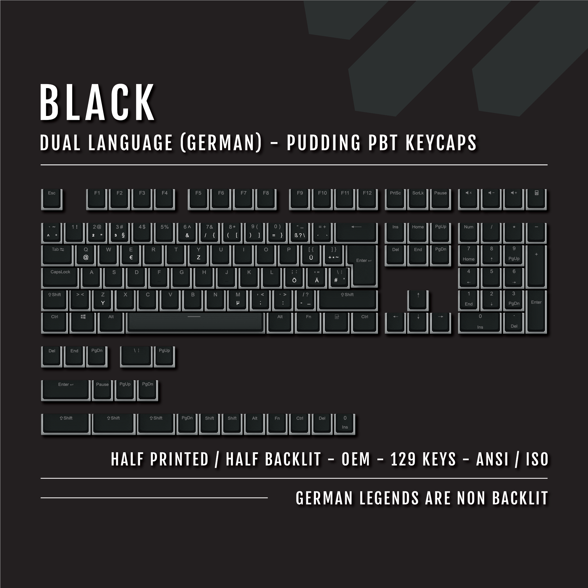 Black German (ISO-DE) Dual Language PBT Pudding Keycaps – Krome Keycaps LTD