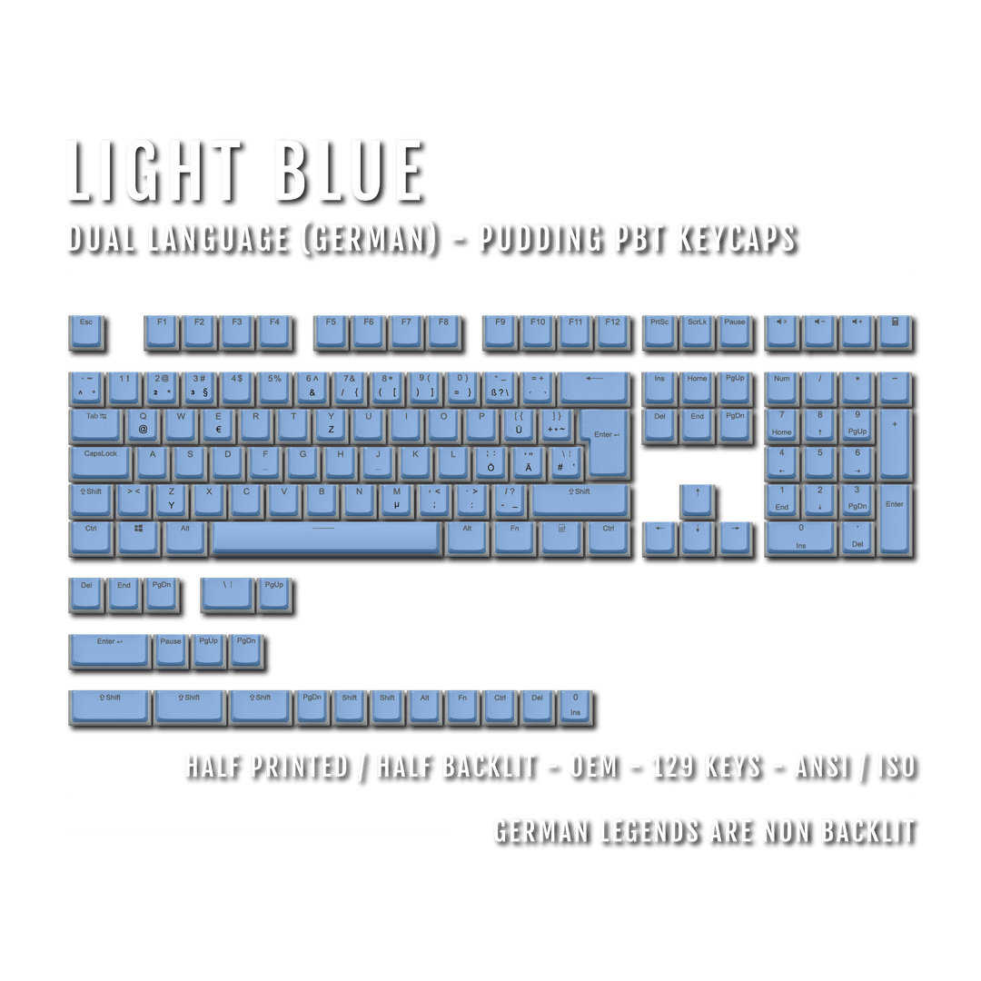 Light Blue German (ISO-DE) Dual Language PBT Pudding Keycaps Krome Keycaps LTD german