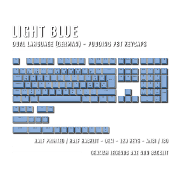 Light Blue German (ISO-DE) Dual Language PBT Pudding Keycaps Krome Keycaps LTD german