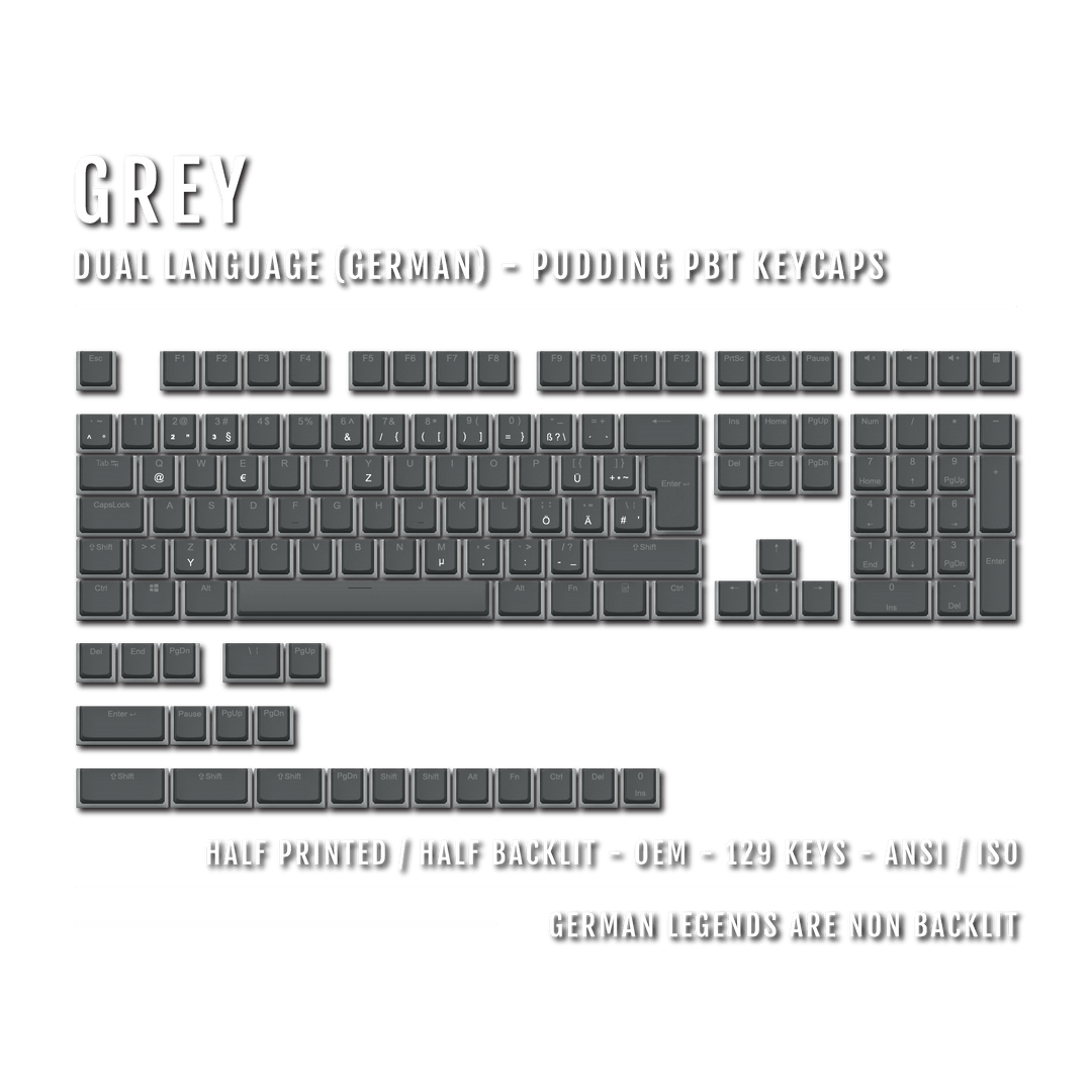 Grey German (ISO-DE) Dual Language PBT Pudding Keycaps Krome Keycaps LTD german