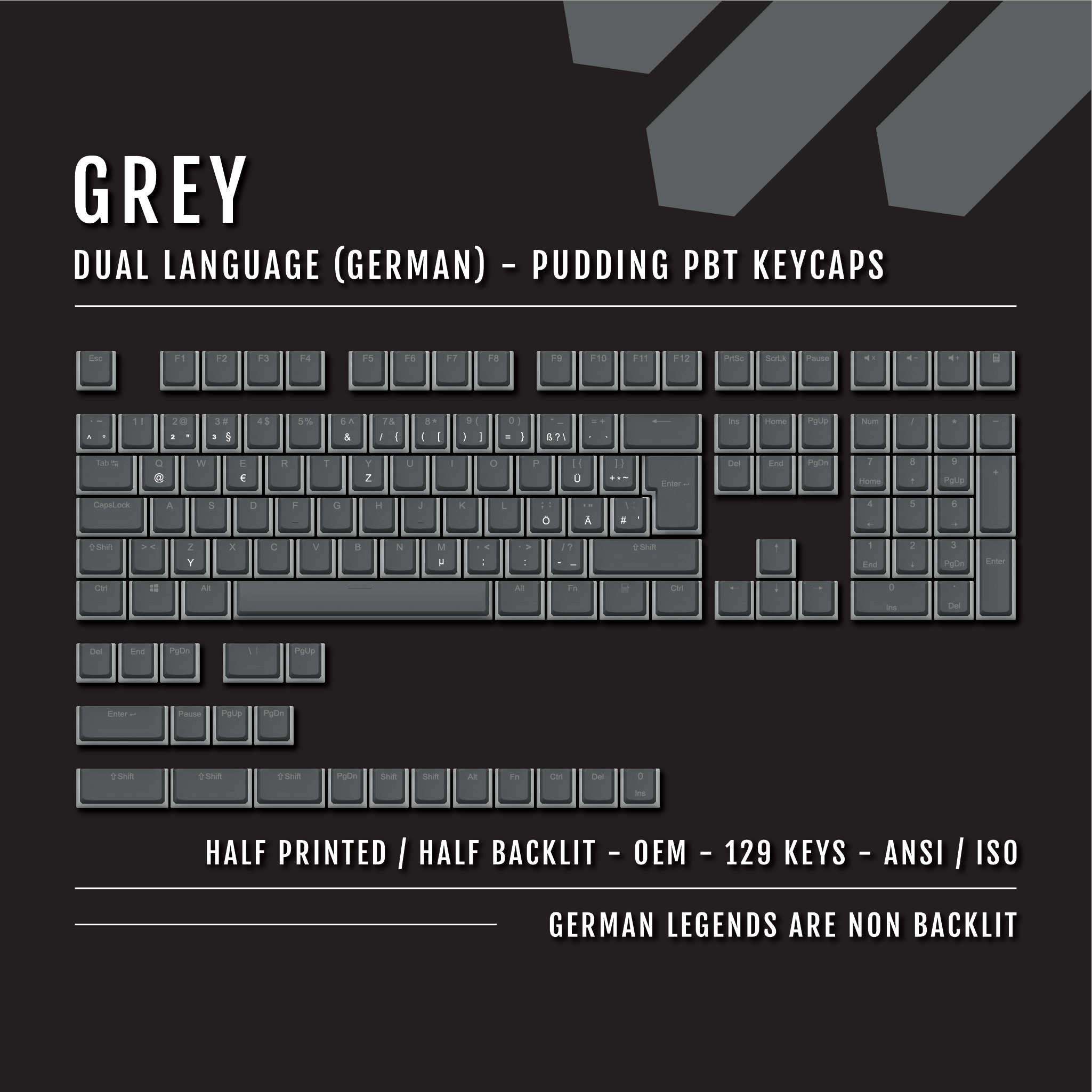 Grey German (ISO-DE) Dual Language PBT Pudding Keycaps – Krome Keycaps LTD