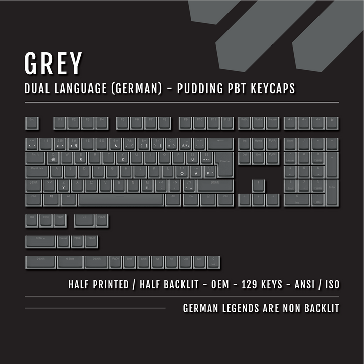 Grey German (ISO-DE) Dual Language PBT Pudding Keycaps Krome Keycaps LTD german