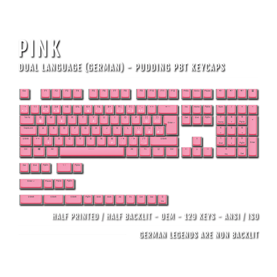 Pink German (ISO-DE) Dual Language PBT Pudding Keycaps Krome Keycaps LTD german