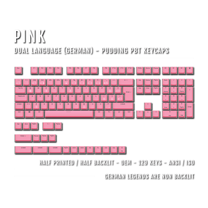 Pink German (ISO-DE) Dual Language PBT Pudding Keycaps Krome Keycaps LTD german