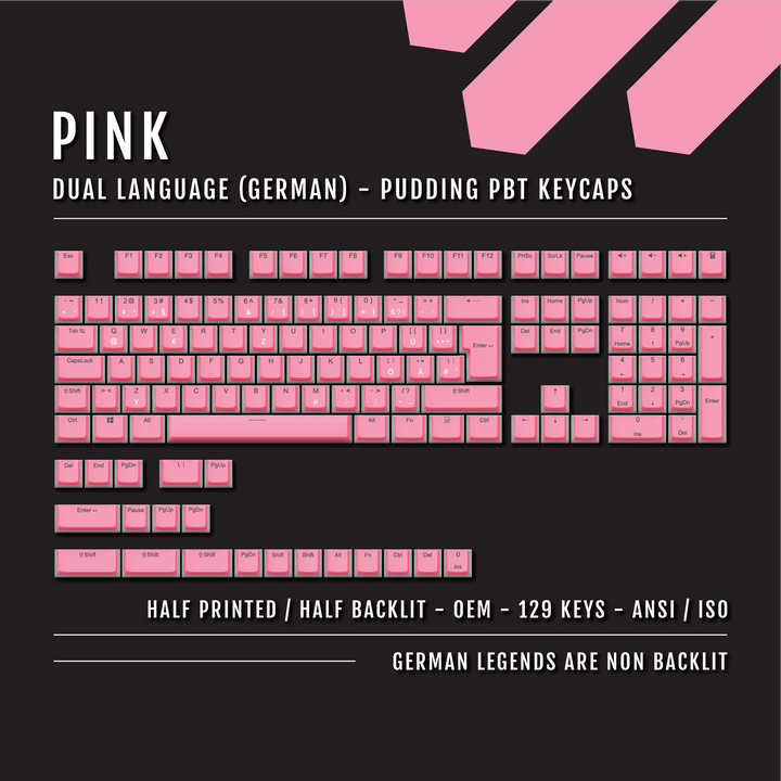 Pink German (ISO-DE) Dual Language PBT Pudding Keycaps Krome Keycaps LTD german