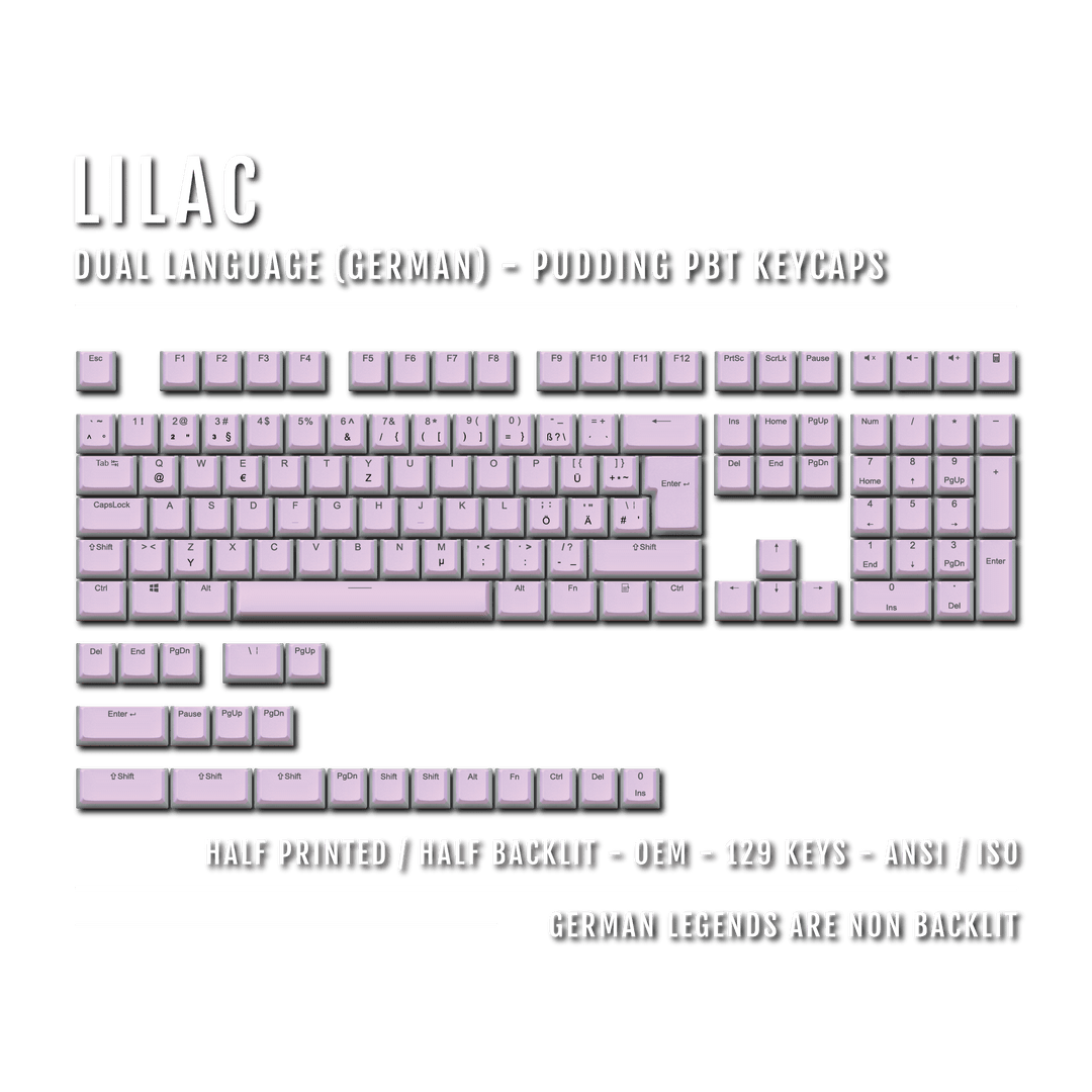 Lilac German (ISO-DE) Dual Language PBT Pudding Keycaps Krome Keycaps LTD german