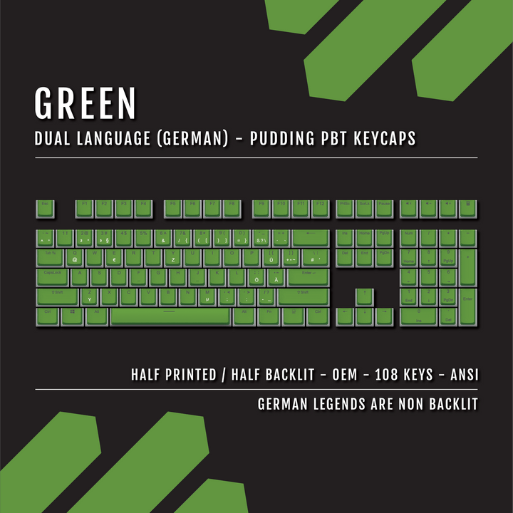 Green German Dual Language PBT Pudding Keycaps Krome Keycaps LTD german