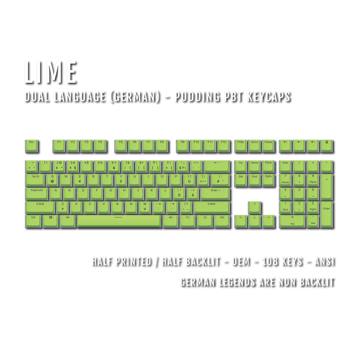 Lime German Dual Language PBT Pudding Keycaps Krome Keycaps LTD german