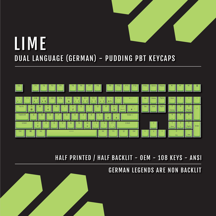 Lime German Dual Language PBT Pudding Keycaps Krome Keycaps LTD german