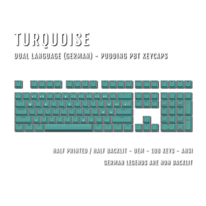 Turquoise German Dual Language PBT Pudding Keycaps Krome Keycaps LTD german