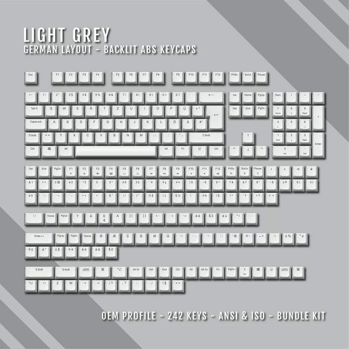 Light Grey German (ISO-DE) Backlit ABS Keycaps for Windows & Mac Krome Keycaps LTD german