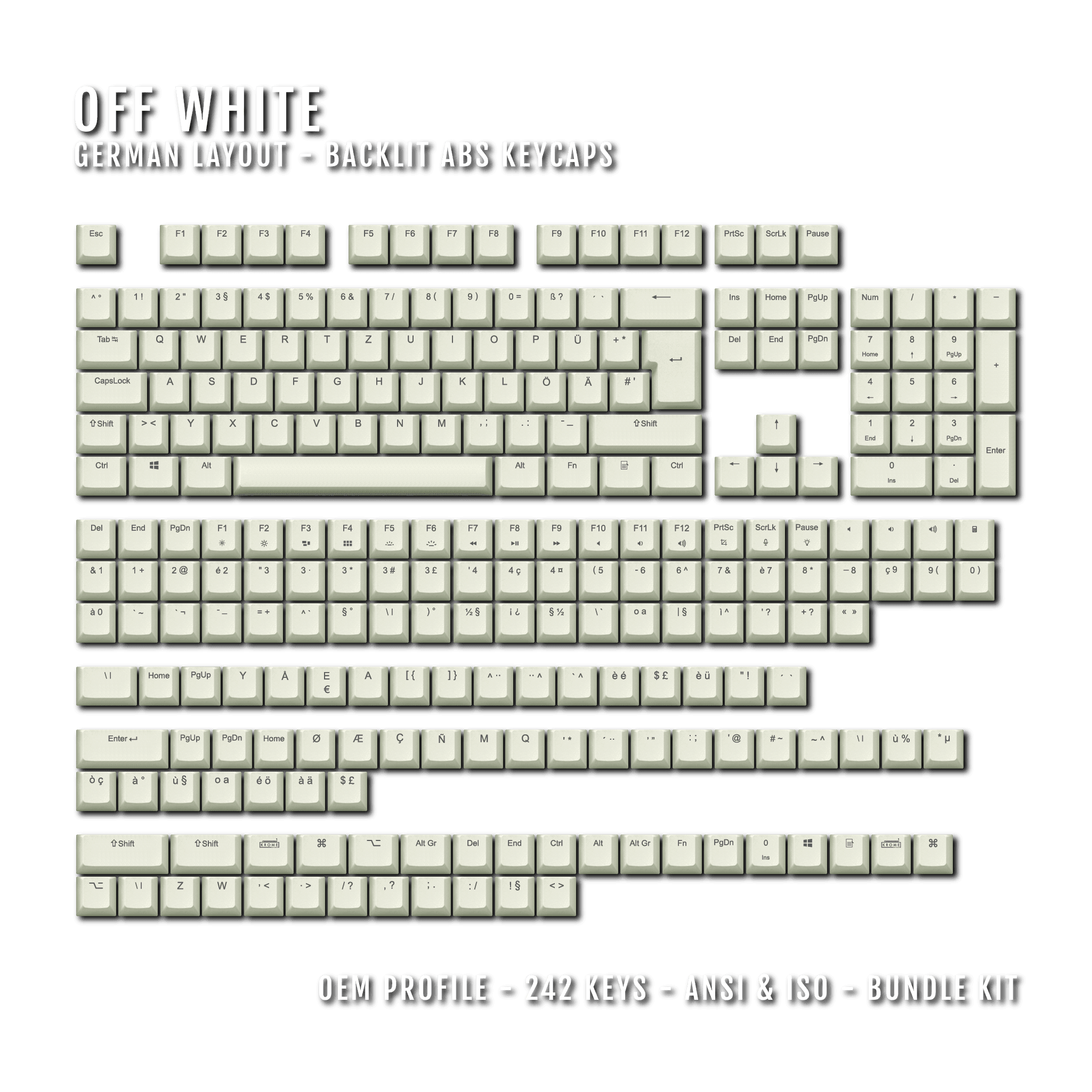 Off White Backlit German Keycaps - ISO-DE - Windows & Mac – kromekeycaps