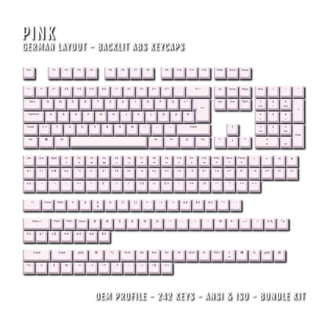 Pink Backlit German Keycaps - ISO-DE - Windows & Mac - kromekeycaps