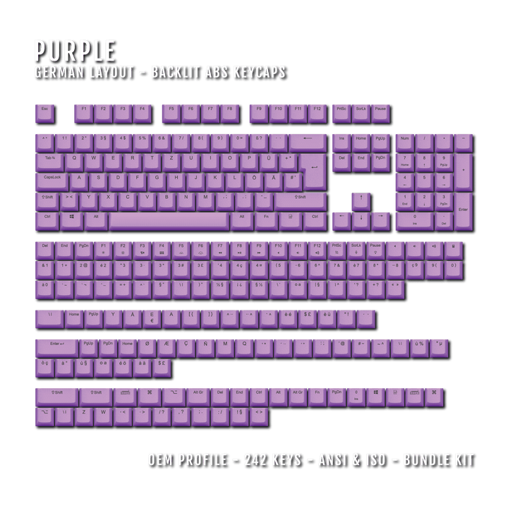 Purple German (ISO-DE) Backlit ABS Keycaps for Windows & Mac Krome Keycaps LTD german