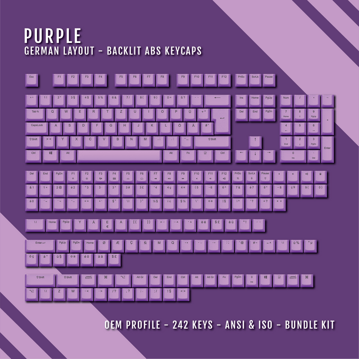 Purple German (ISO-DE) Backlit ABS Keycaps for Windows & Mac Krome Keycaps LTD german