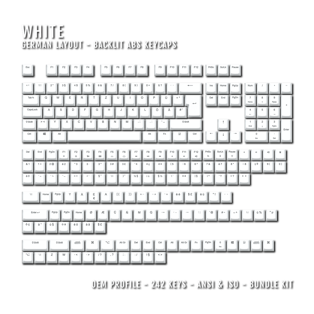 White German (ISO-DE) Backlit ABS Keycaps for Windows & Mac Krome Keycaps LTD german