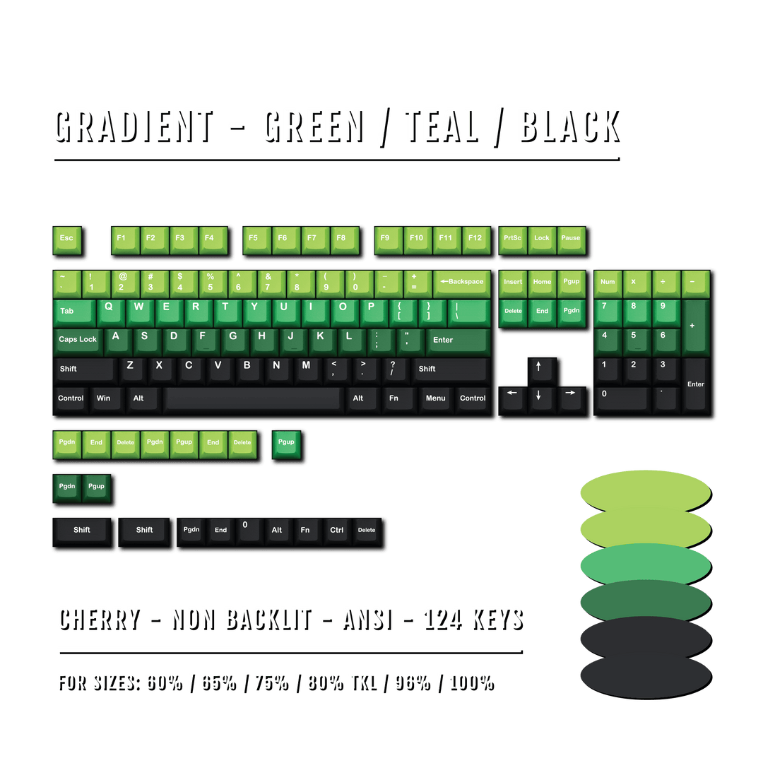 Green/Teal/Black Gradient PBT Keycaps