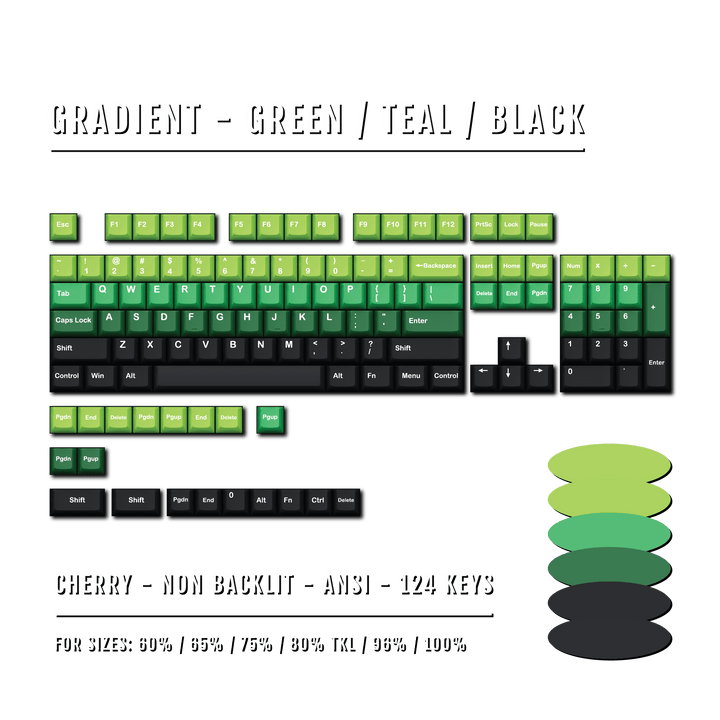 Green/Teal/Black Gradient PBT Keycaps