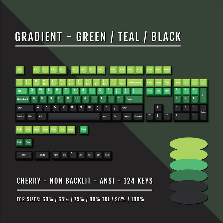 Green/Teal/Black Gradient PBT Keycaps