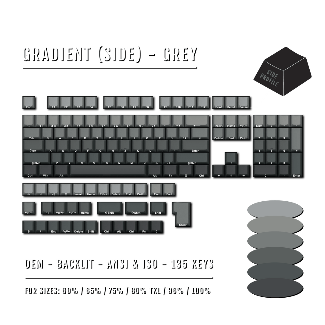 Grey Gradient Side-Profile Backlit PBT Keycaps