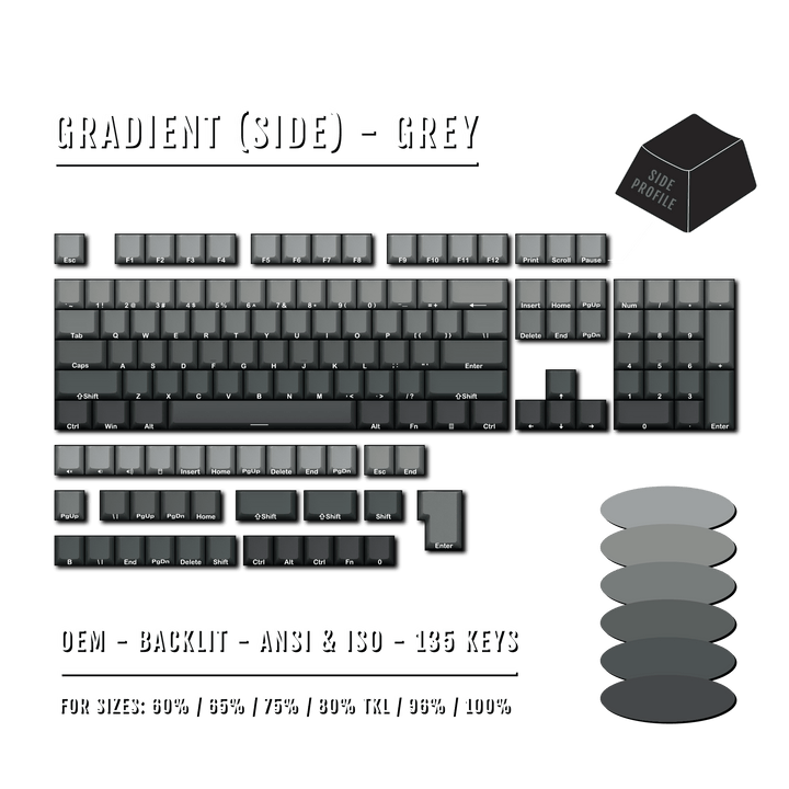 Grey Gradient Side-Profile Backlit PBT Keycaps