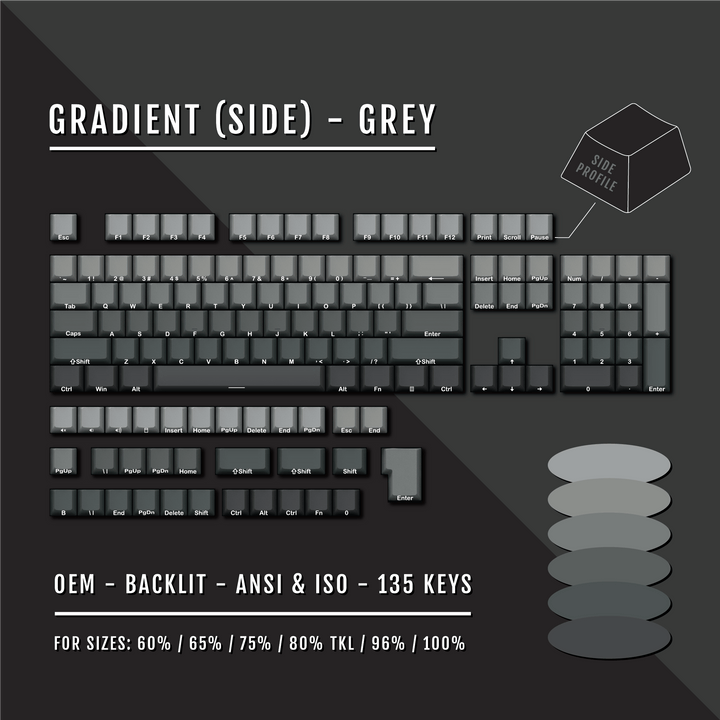 Grey Gradient Side-Profile Backlit PBT Keycaps