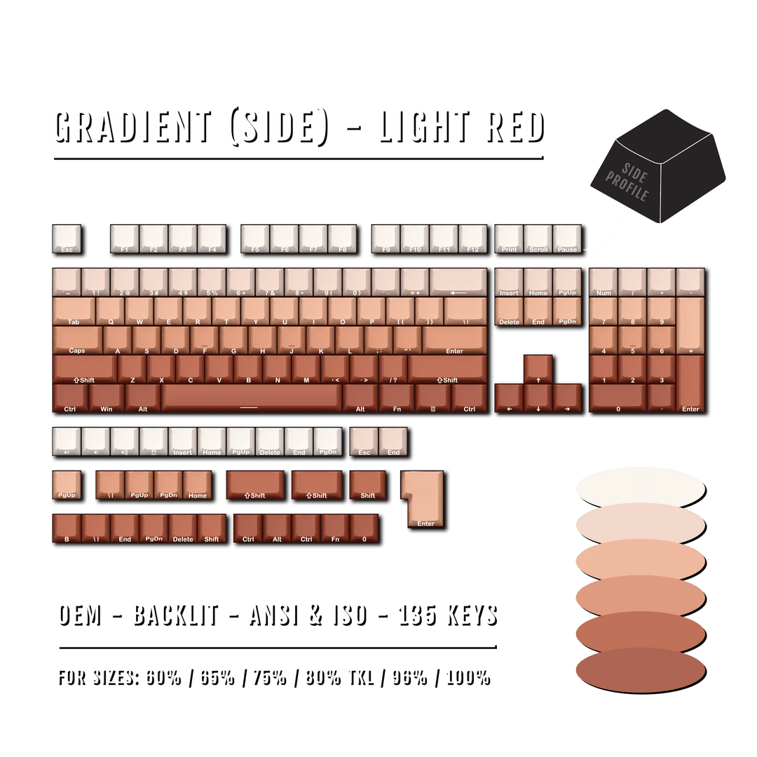 Light Red Gradient Side-Profile Backlit PBT Keycaps