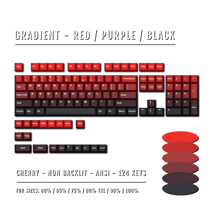 Red/Purple/Black Gradient PBT Keycaps