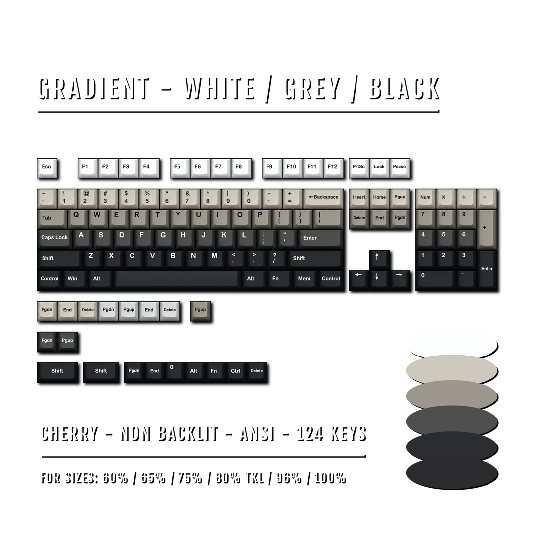 White/Grey/Black Gradient PBT Keycaps