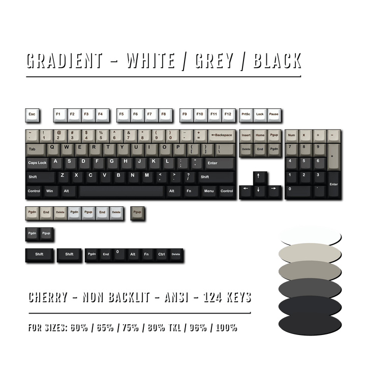 White/Grey/Black Gradient PBT Keycaps