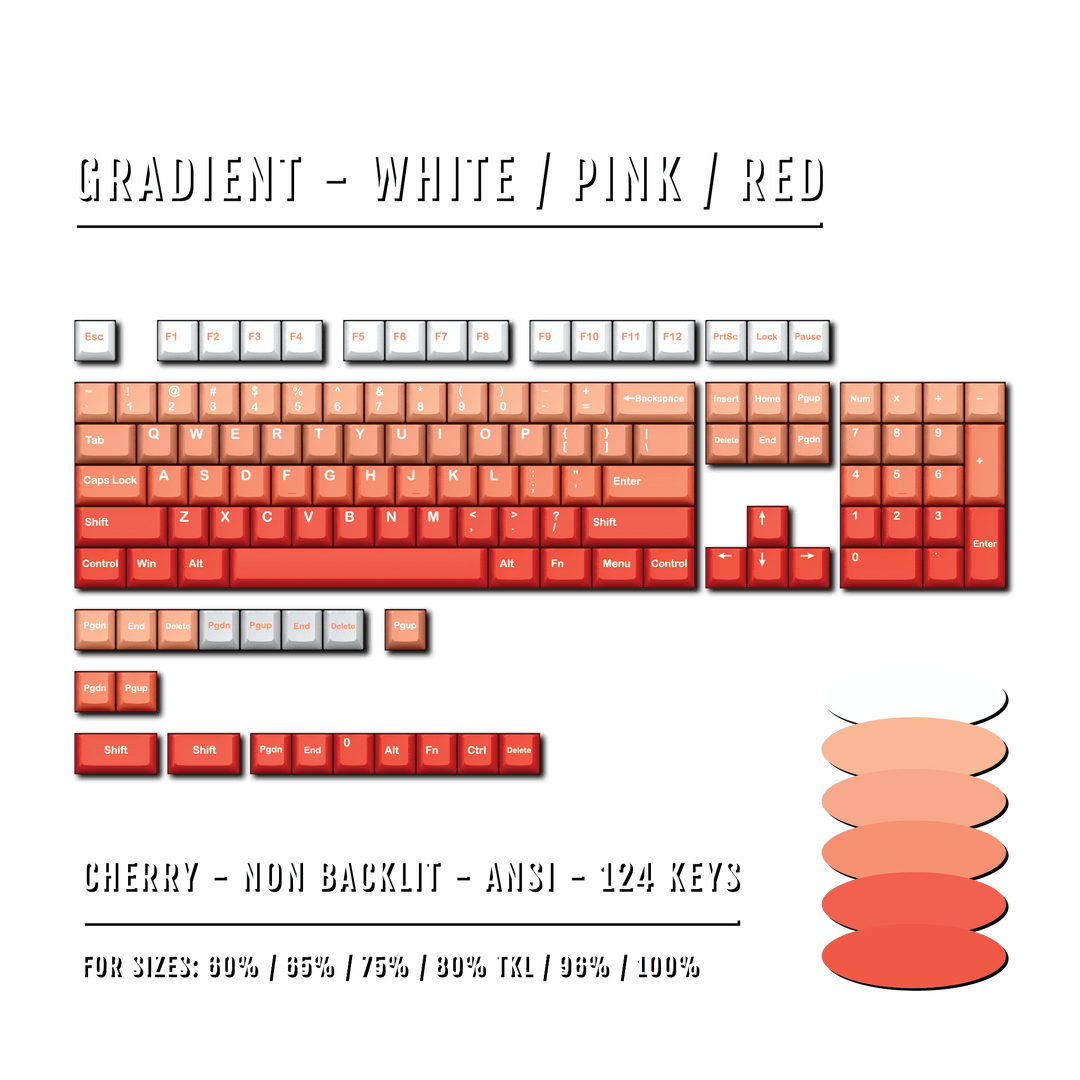 White/Pink/Red Gradient PBT Keycaps