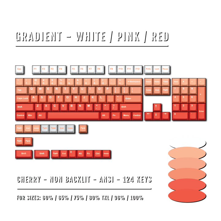 White/Pink/Red Gradient PBT Keycaps