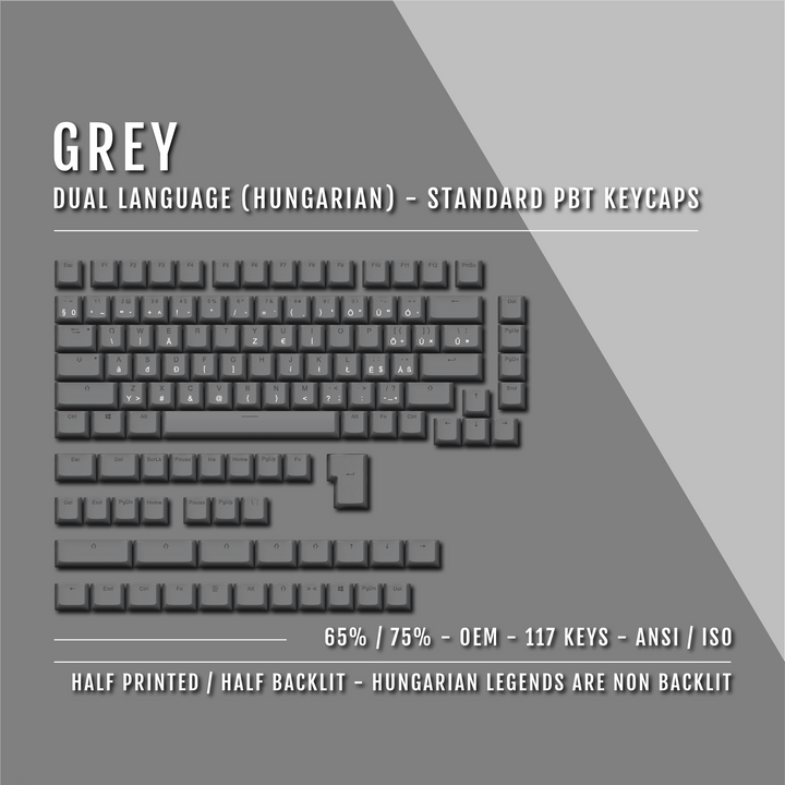 Grey Hungarian (ISO-HU) Dual Language PBT Keycaps - 65/75%