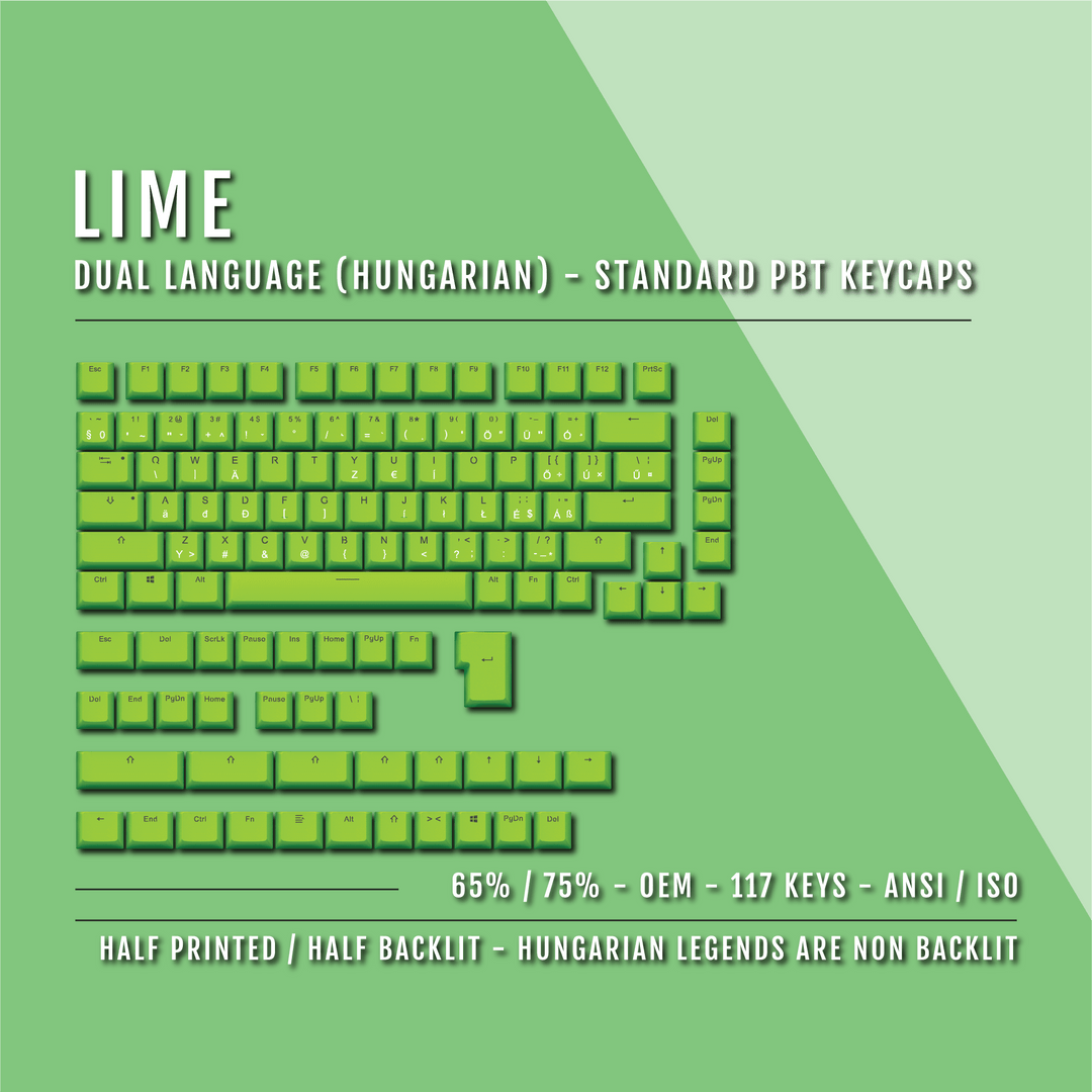 Lime Hungarian (ISO-HU) Dual Language PBT Keycaps - 65/75%