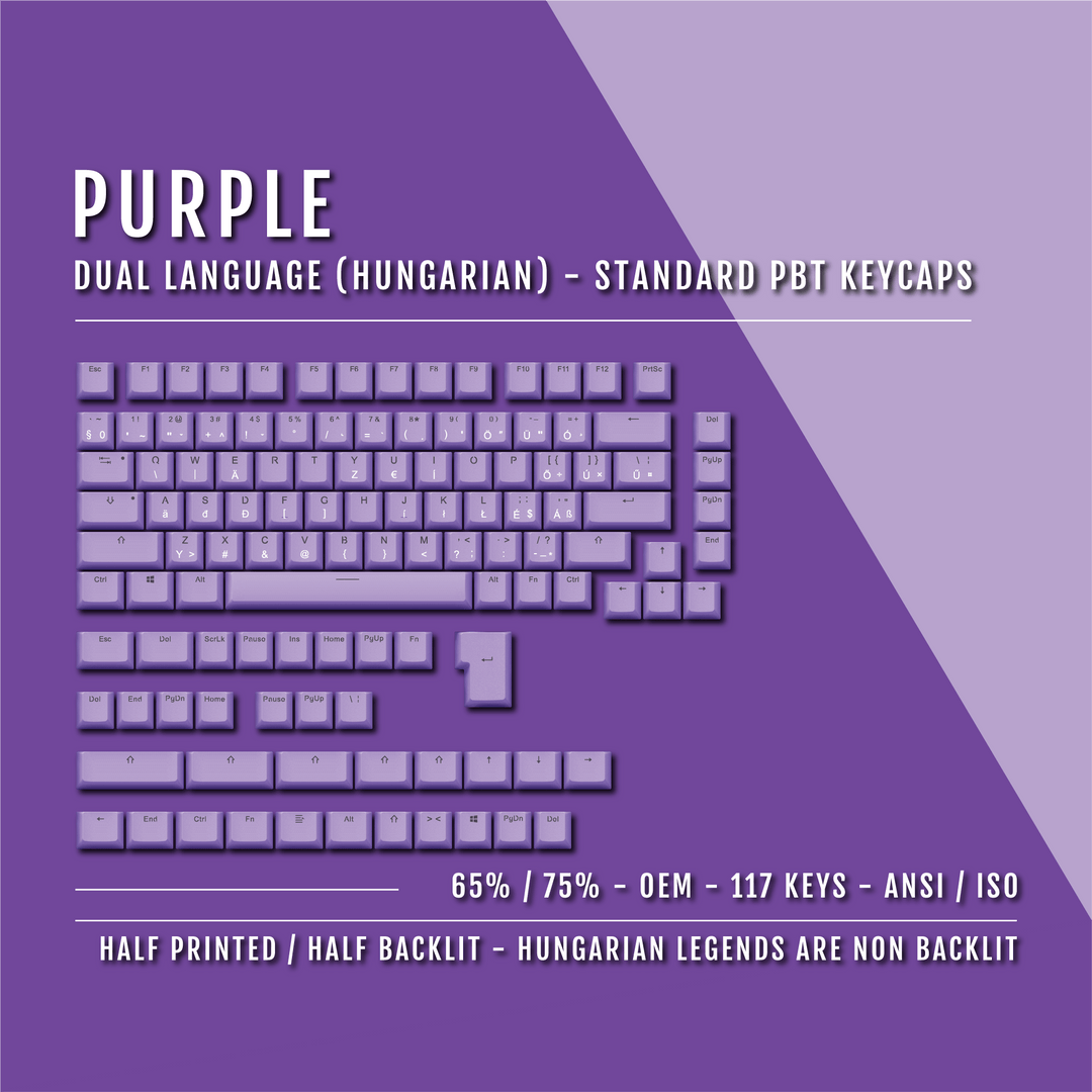 Purple Hungarian (ISO-HU) Dual Language PBT Keycaps - 65/75%