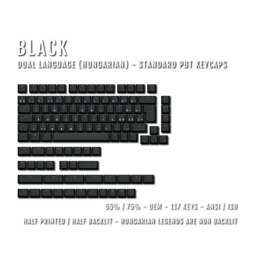 Black Hungarian (ISO-HU) Dual Language PBT Keycaps - 65/75%